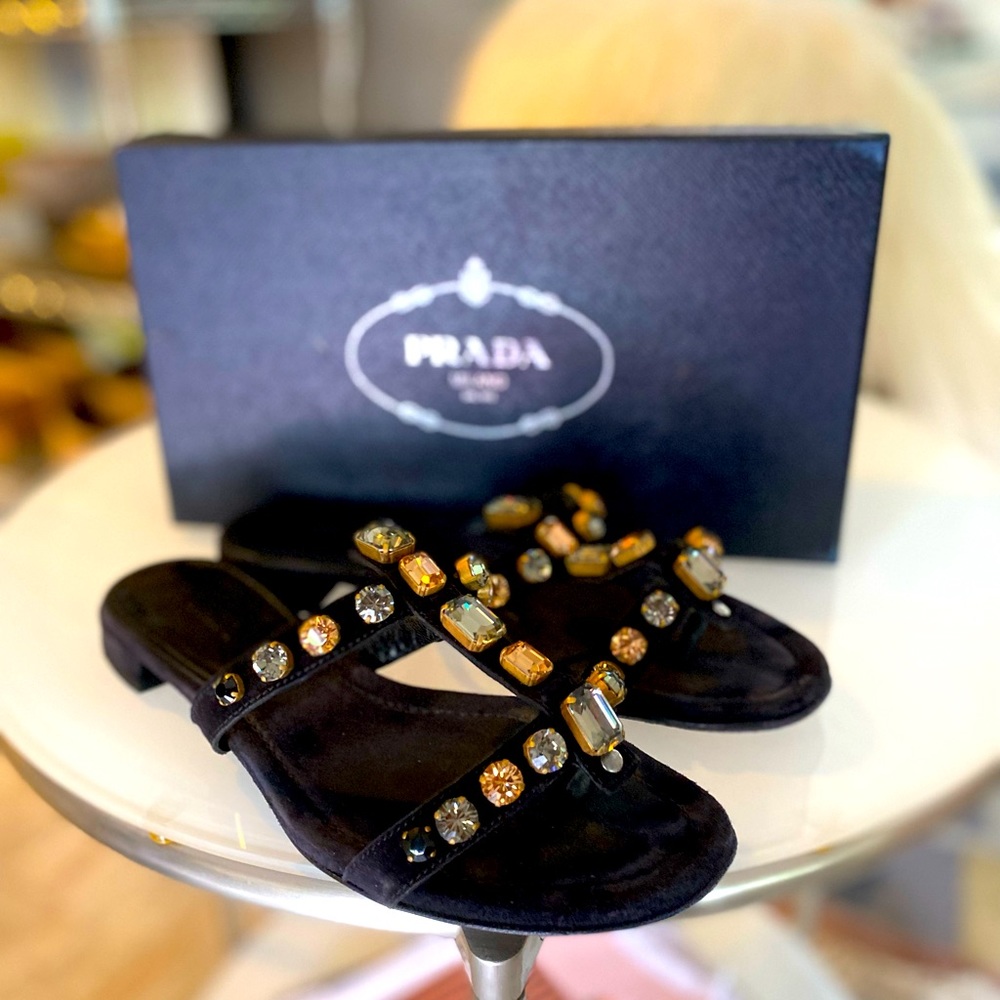 Prada Scamosciato Jewels Nero Sandals